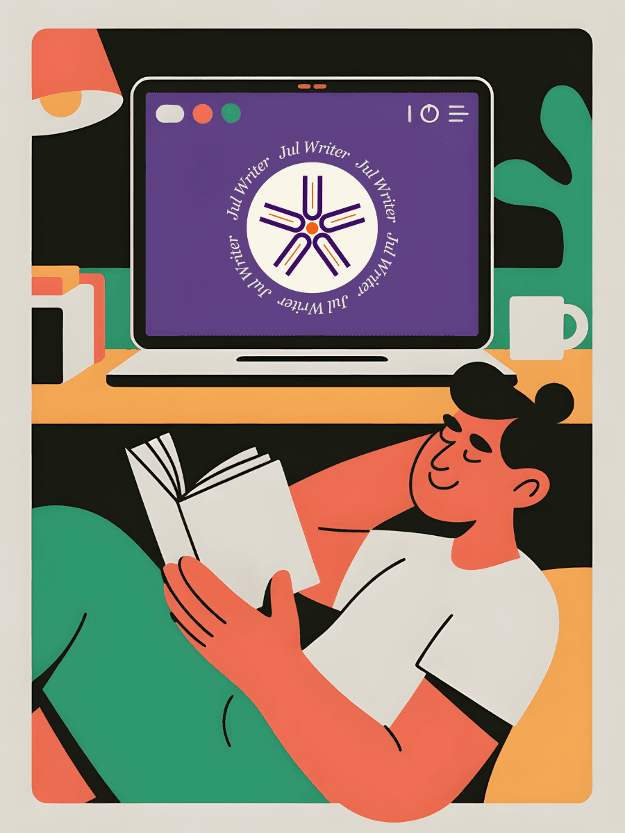 Person relaxing with a book while Jul generates their manuscript
